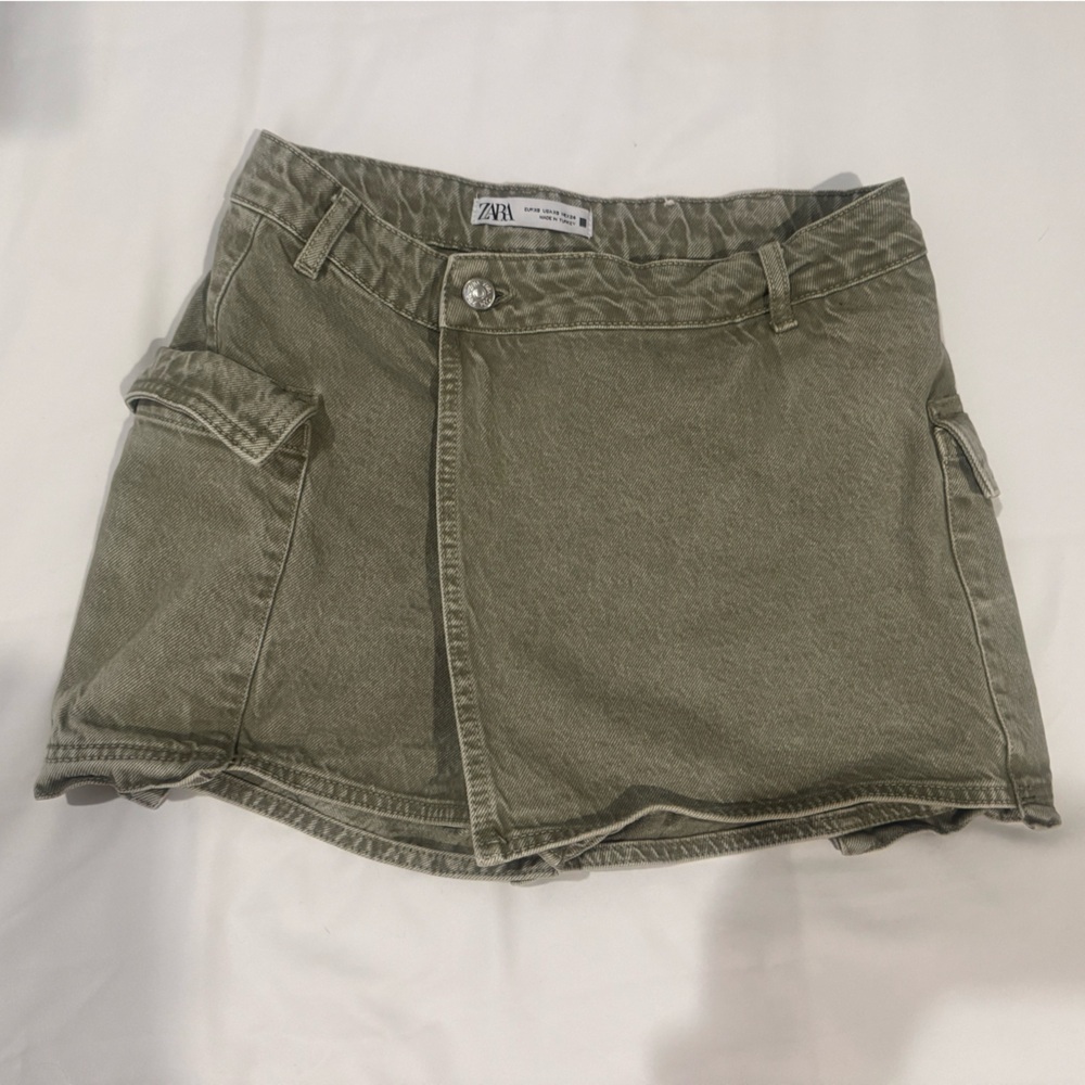 Zara Green Denim Cargo Skort